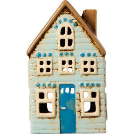 Latarenka domek na tealight Visby blue door brown roof Ib Laursen 